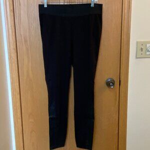 Black, "Joe Fresh" pants with stretchy waist and pleather inserts. New with tags